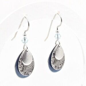 Silver Forest Handmade Silver Tone Teardrop Earrings Blue Enamel Crystal Accent